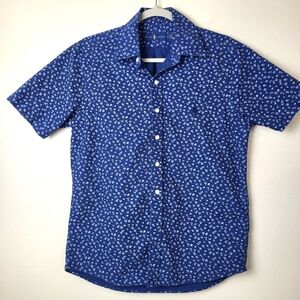 Ralph Lauren Blue Calico Flower Print Short Sleeve Button Down Men's Small Shirt